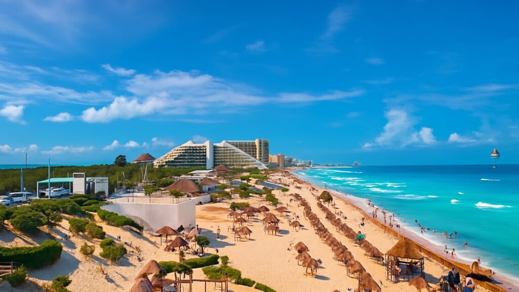 Пляж Hotel Zone в Канкуне, белый песок и бирюзовое море