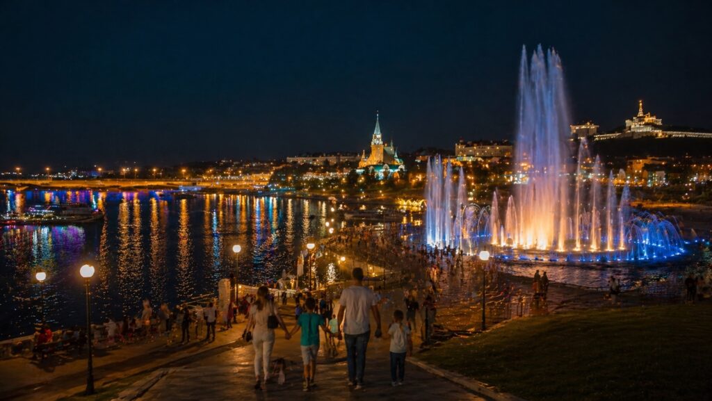 Чебоксары залив ночь фонтан