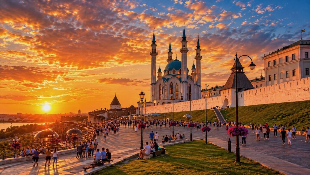Казанский кремль и мечеть Кул-Шариф на закате